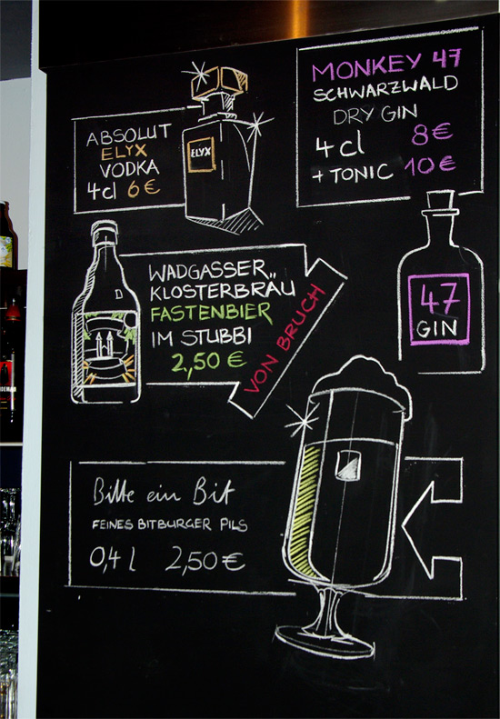 Tafelbild verschiedene Getränke
